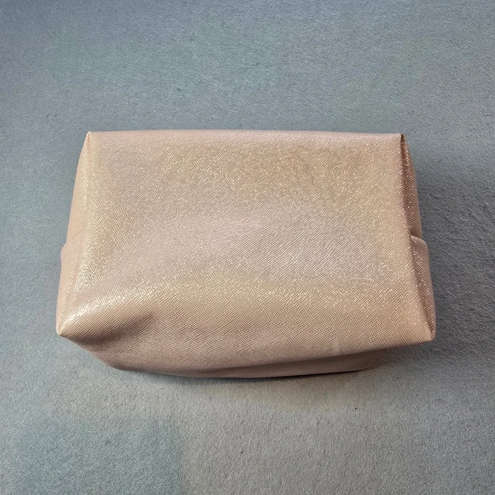 Nicole Miller New York Rose Gold Saffiano Faux Leather Cosmetic Makeup Bag Pouch